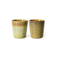 set of two HKLIVING Van Gogh Sunflowers stoneware coffee mugs in yellow glaze