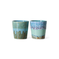 set of two HKLIVING Van Gogh Self Portrait stoneware coffee mugs in blue glaze