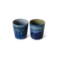 top view of HKLIVING Van Gogh Starry Night coffee mugs showing blue glazed interiors