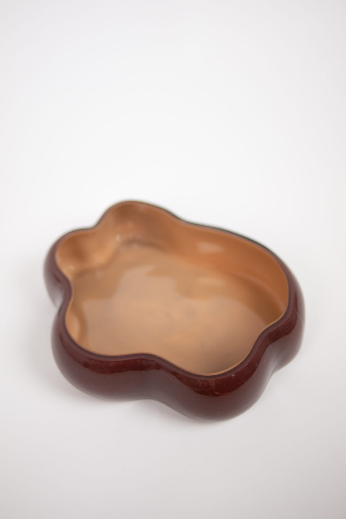 Lagoon large brown and peach glass dish by Olsson & Jensen from above