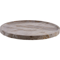 Side view of the Ellia beige marble tray showing its low raised rim
