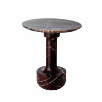 Lene Bjerre Marel round marble pedestal side table in burgundy marble with white veining