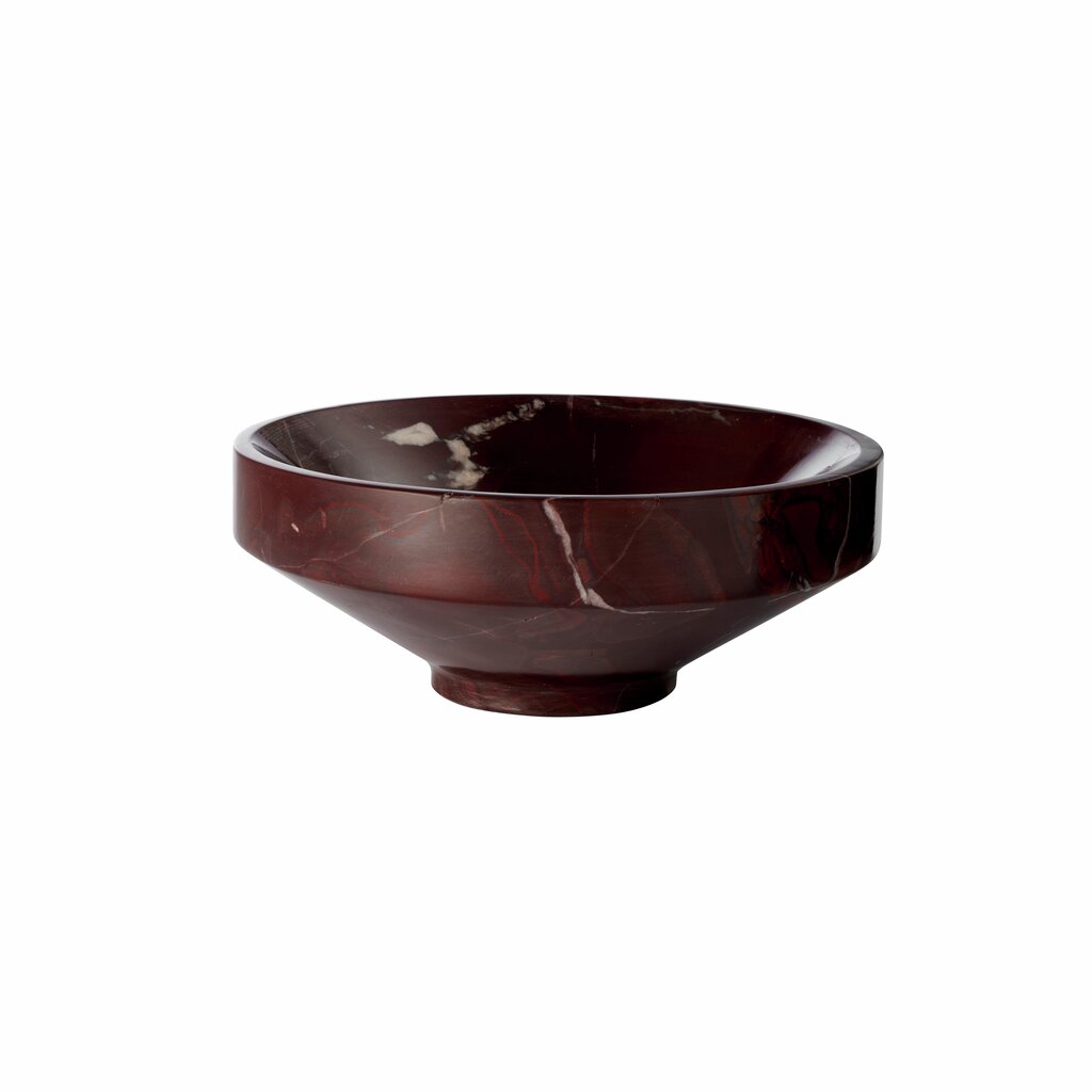 Lene Bjerre Marnine footed marble bowl, large 14cm, in deep burgundy marble with fine white veining
