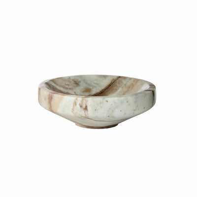 Lene Bjerre Marnine footed marble bowl, large 14cm, in cream marble with caramel brown veining