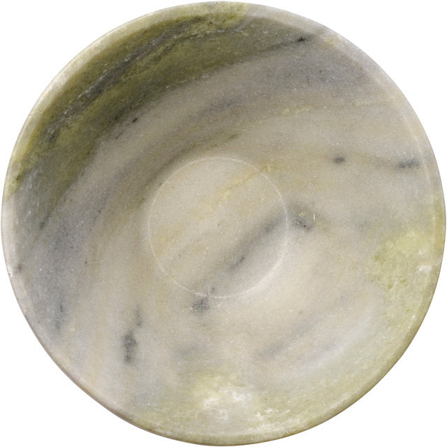 Top-down view inside the pale green Marnine marble bowl showing soft green and cream swirls