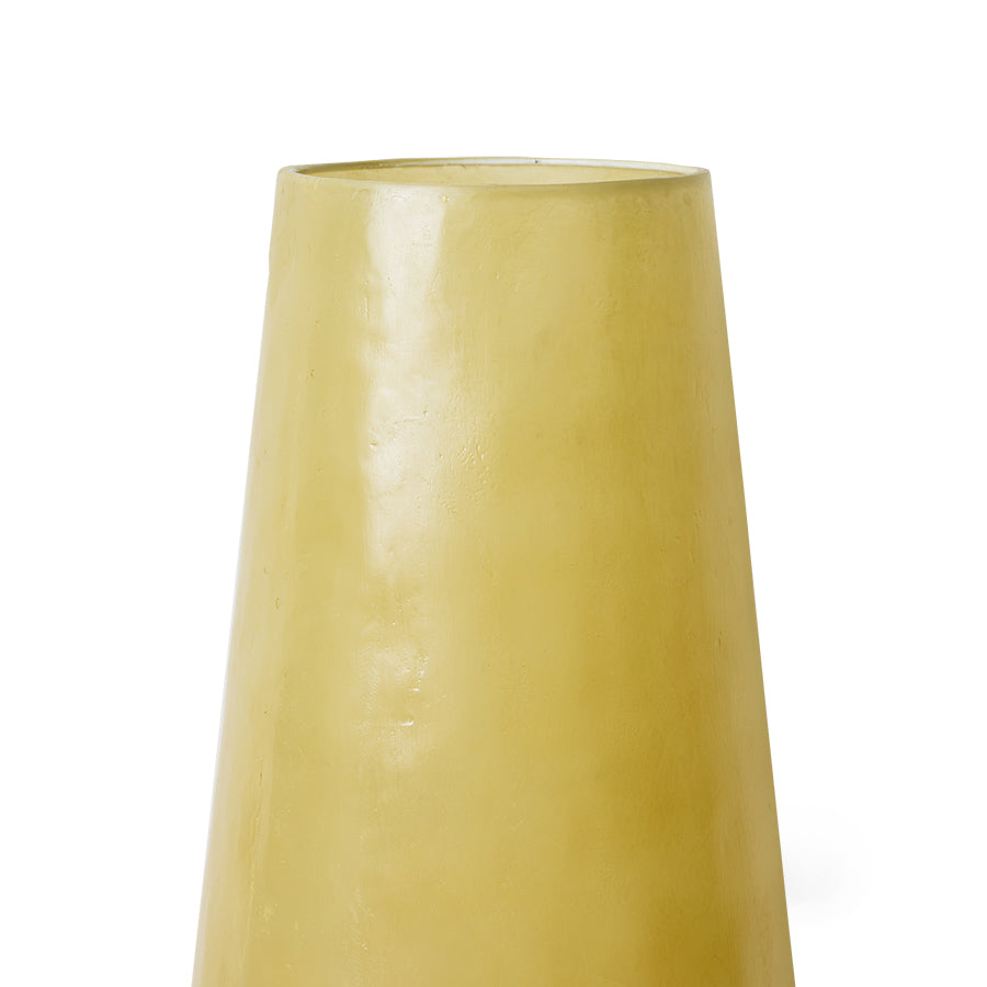 Close-up of the top of the HKLIVING Glassfibre Floor Lamp in Soft Green showing olive yellow glassfibre texture and open shade
