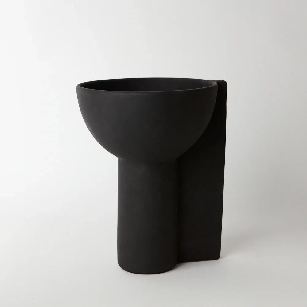 Lisen black handmade terracotta sculptural vase by Olsson & Jensen