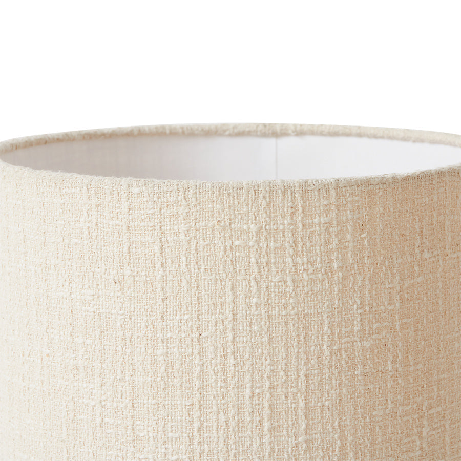 Close-up of a textured beige HKLIVING boucle lampshade on a white background
