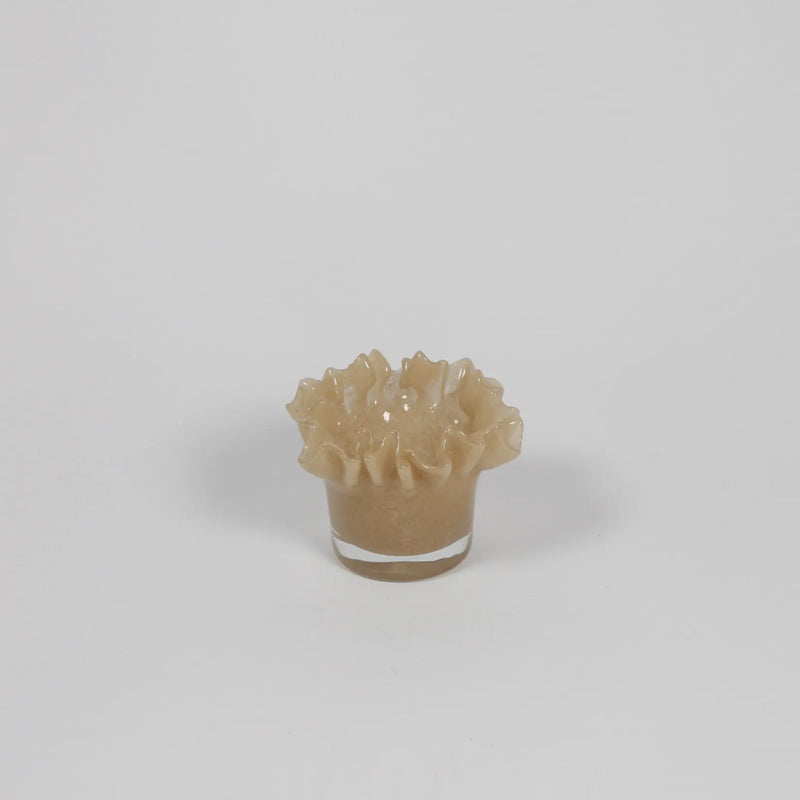 Loa beige hand-blown glass ruffled tealight holder by Olsson & Jensen