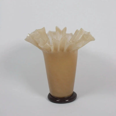 Loa beige hand-blown glass ruffled vase with brown base by Olsson & Jensen