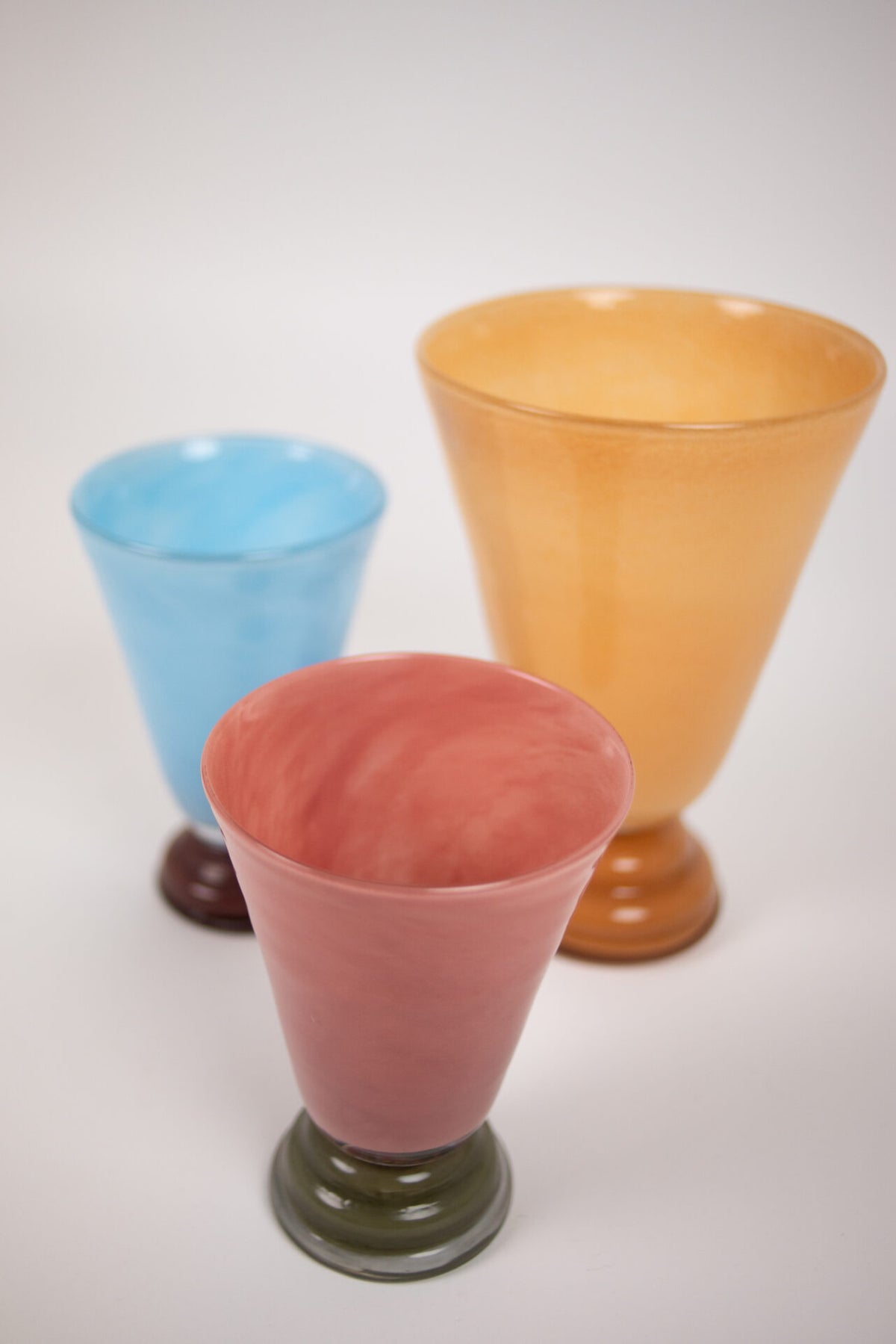 Close-up of the three Lolli glass vases by Olsson & Jensen