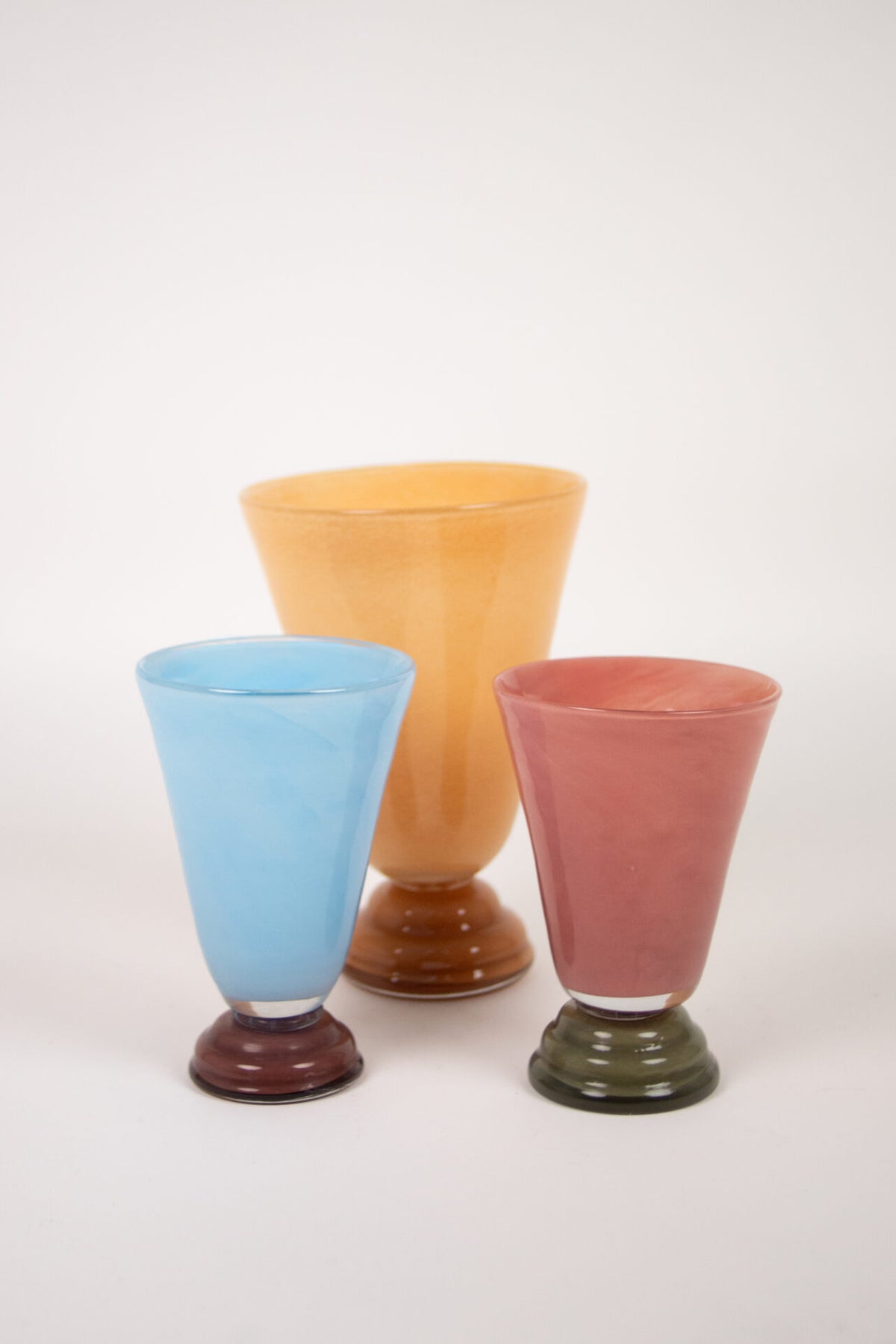 Lolli handmade glass vases by Olsson & Jensen in light blue, dusty rose and peach
