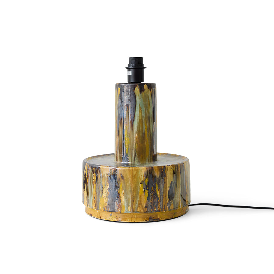 Close-up of reactive glaze pattern on ceramic lamp base