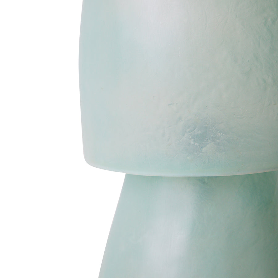 Close-up detail of the HKLIVING Glassfibre Table Lamp in Petrol Blue showing textured translucent surface and mint green tone