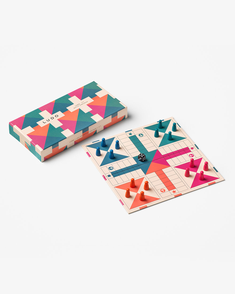 Modern Ludo board game with bold geometric design
