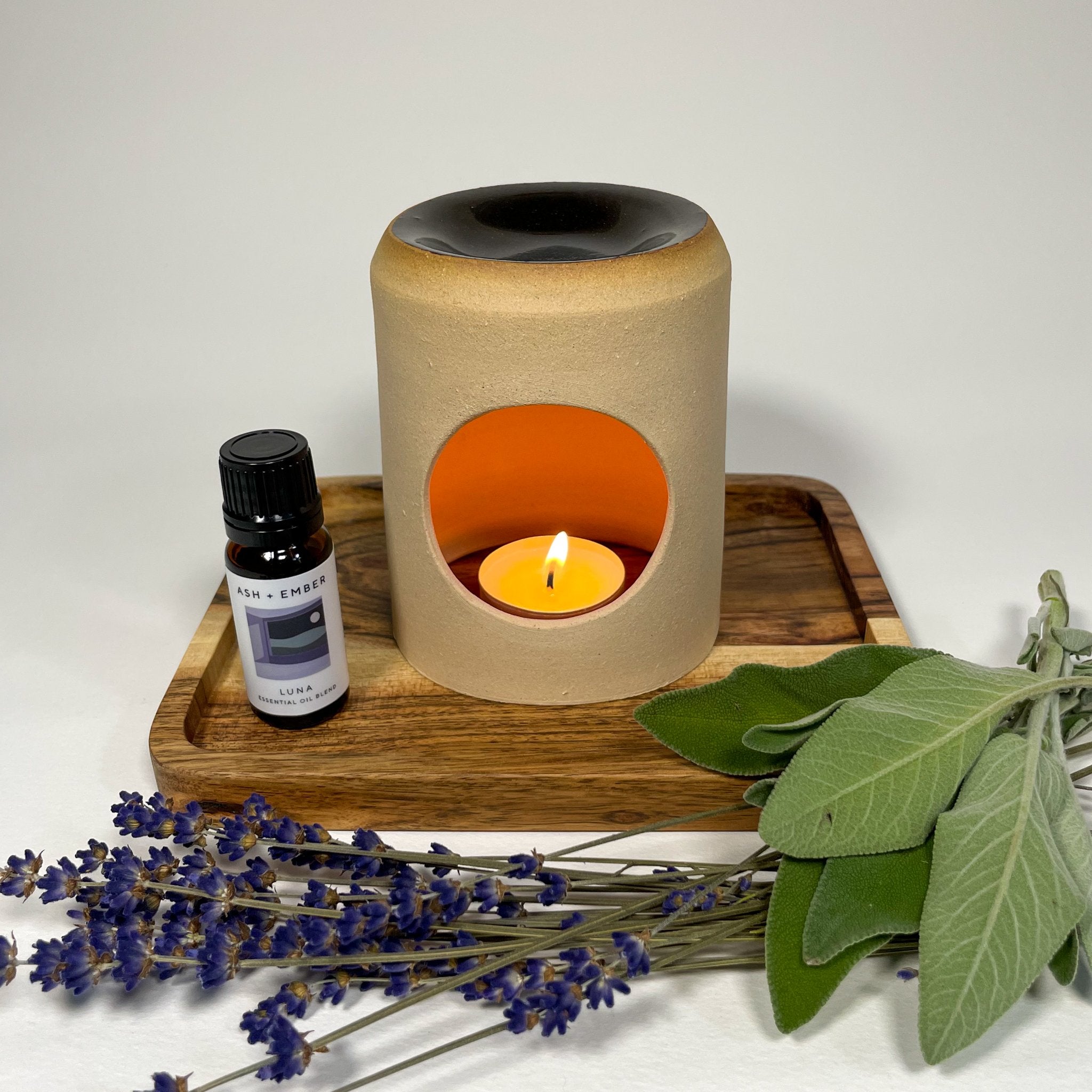 Luna Essential Oil Blend by Ash + Ember in 10ml amber glass bottle with lavender and clary sage
