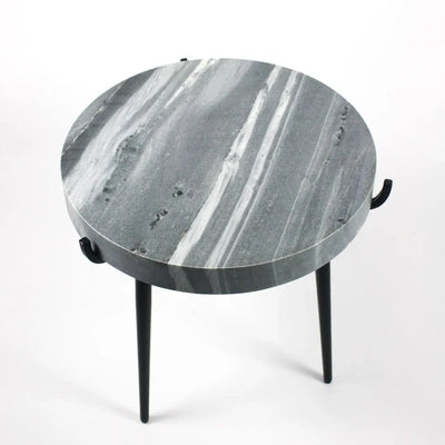 Marwin side table by Olsson & Jensen with a grey marble top and black legs
