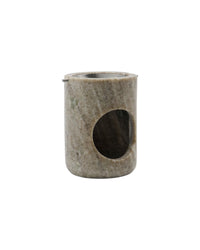 Meraki marble oil burner in beige stone with a silver-finish bowl and tealight opening