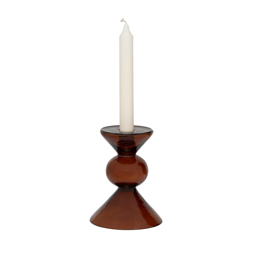 Mesi brick glass candle holder with an ivory dinner candle