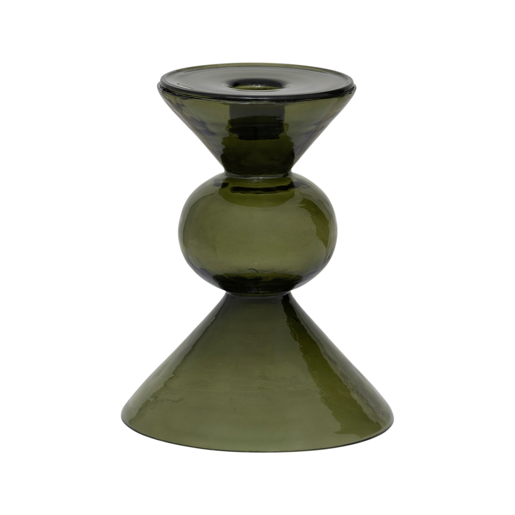 Mesi stacked recycled glass candlestick in bottle green by Urban Nature Culture