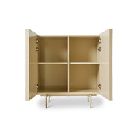HKLIVING cupboard in glossy cream with doors open, showing internal shelf storage layout