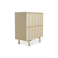 Beige cabinet with wooden slats on a white background