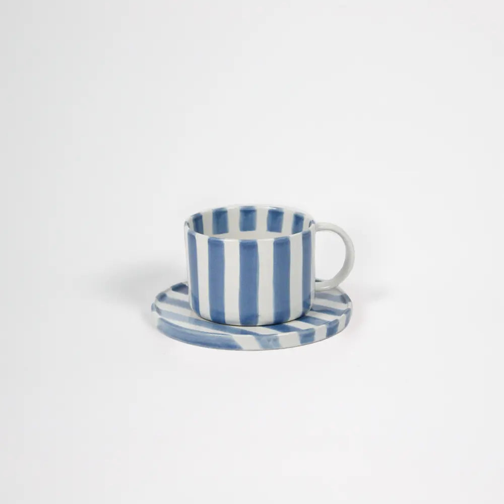 Monica blue striped stoneware cup and saucer by Olsson & Jensen