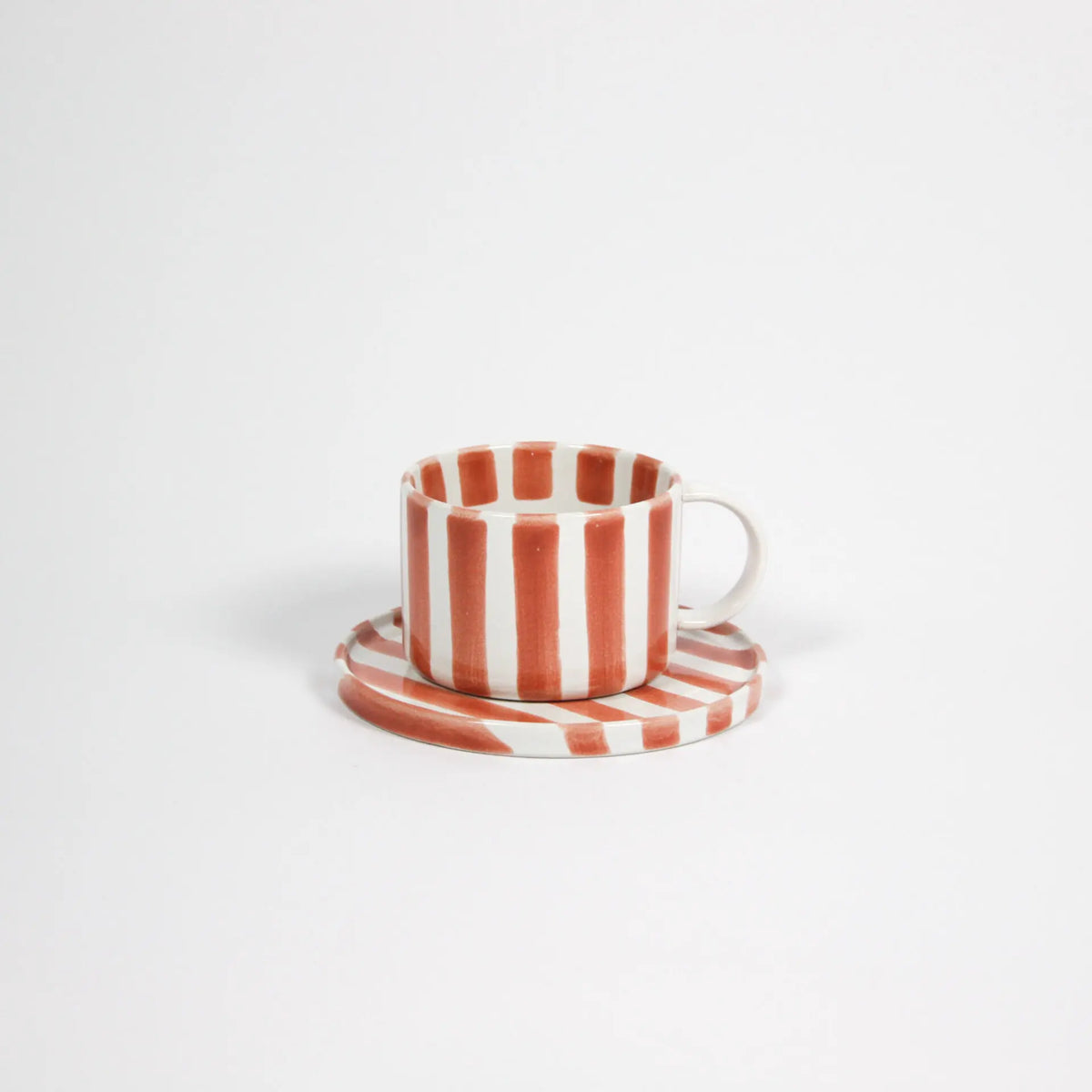 Monica rust striped stoneware cup and saucer by Olsson & Jensen