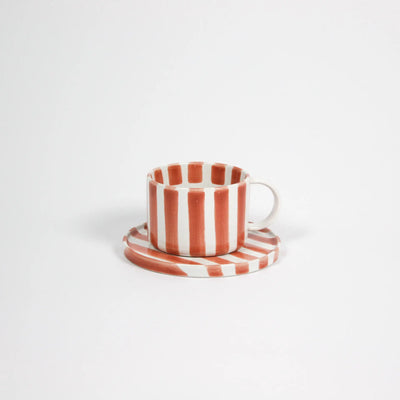 Monica rust striped stoneware cup and saucer by Olsson & Jensen