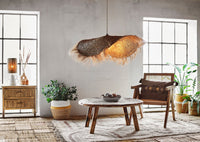 rustic living room with stoneware serving bowl used as a decorative centrepiece
