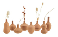 assorted handmade terracotta mini vases in natural clay, 3–5cm, group shot
