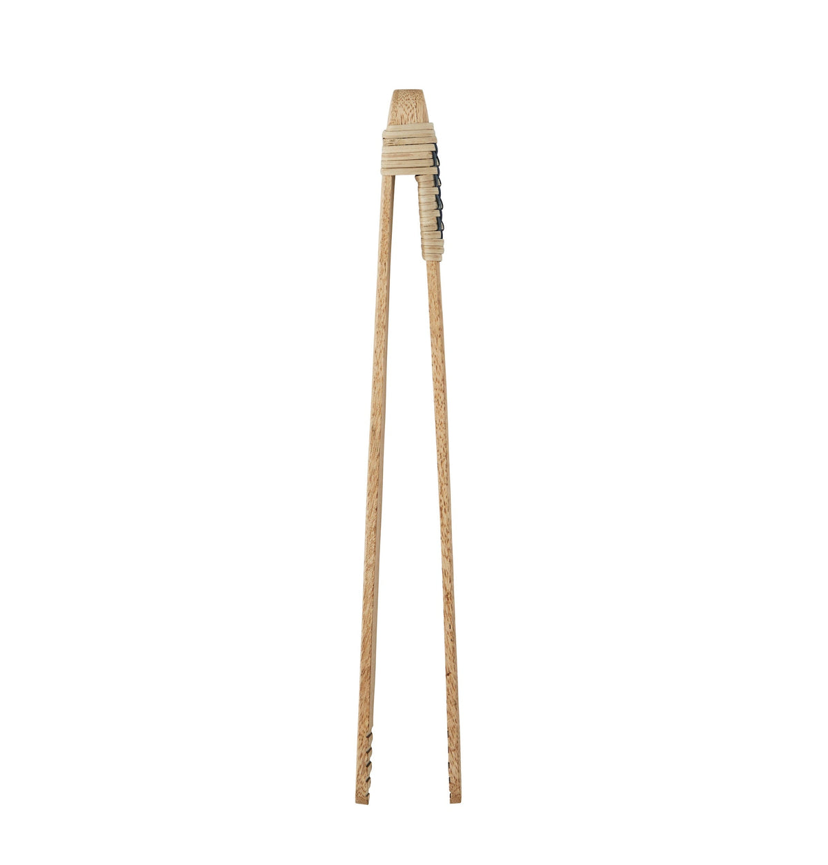 natural mango wood tongs with blue woven bamboo detail
