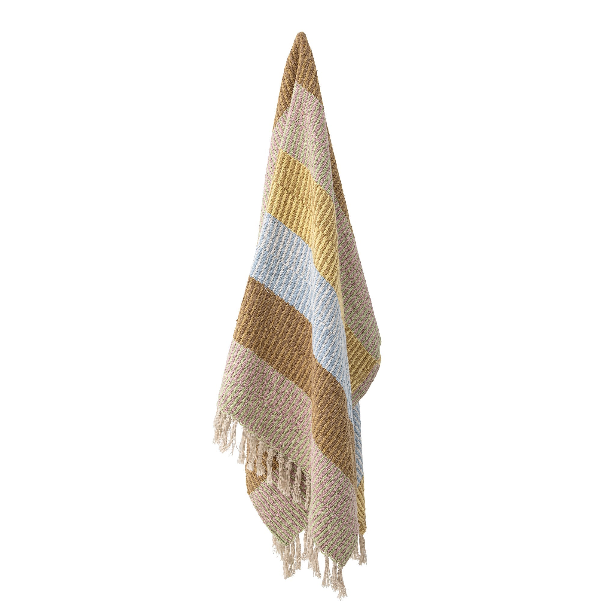 Woven multicolour throw with fringed edges