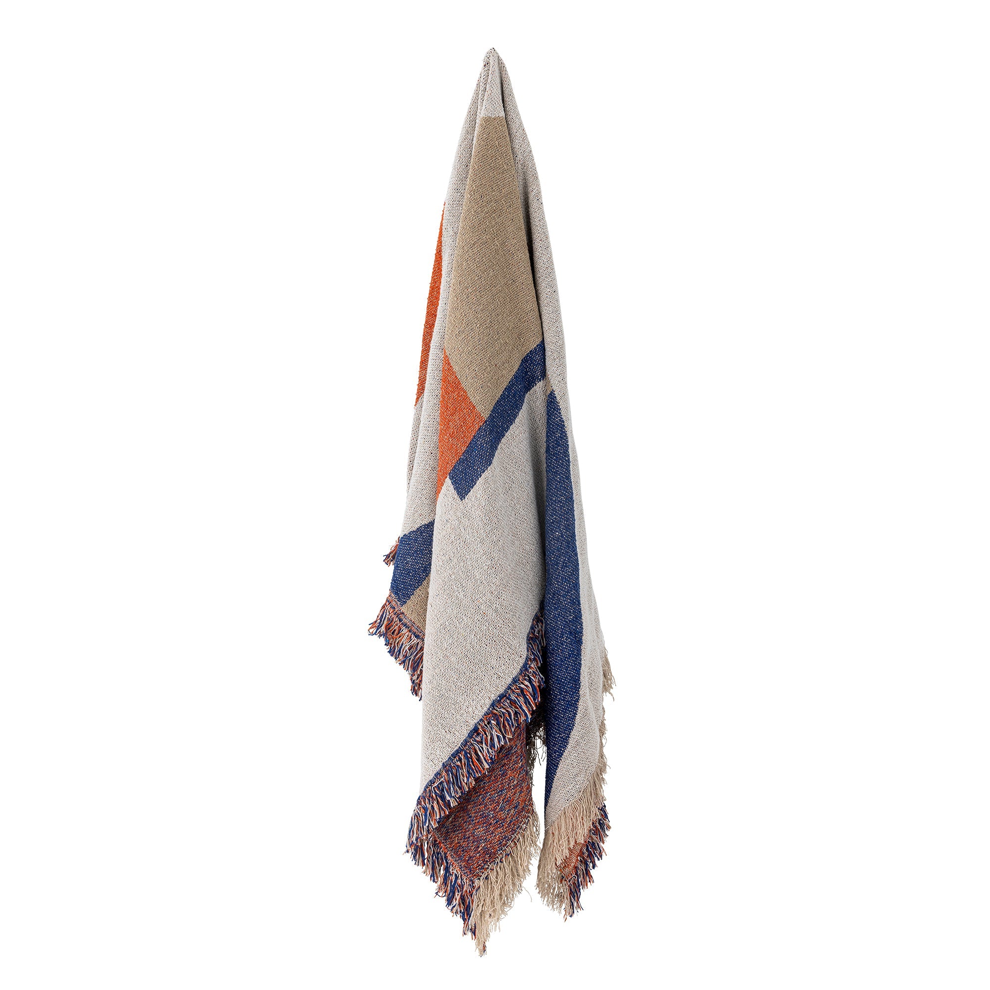 Woven multicolour throw hanging to show reversible design