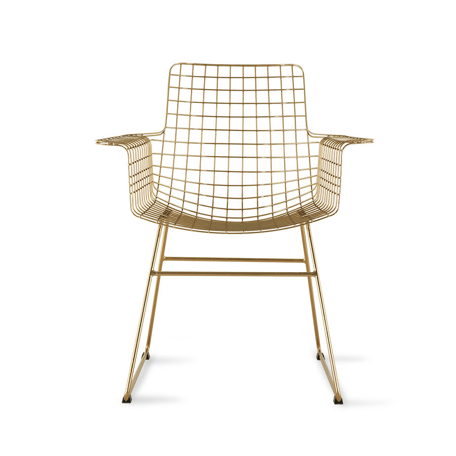 Metal Wire Chair with Arms by HKLIVING Available in Silver, Brass, and Black