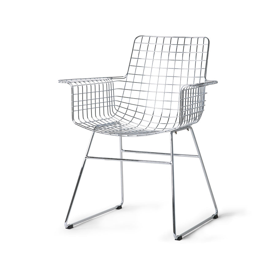 Metal Wire Chair with Arms by HKLIVING Available in Silver, Brass, and Black