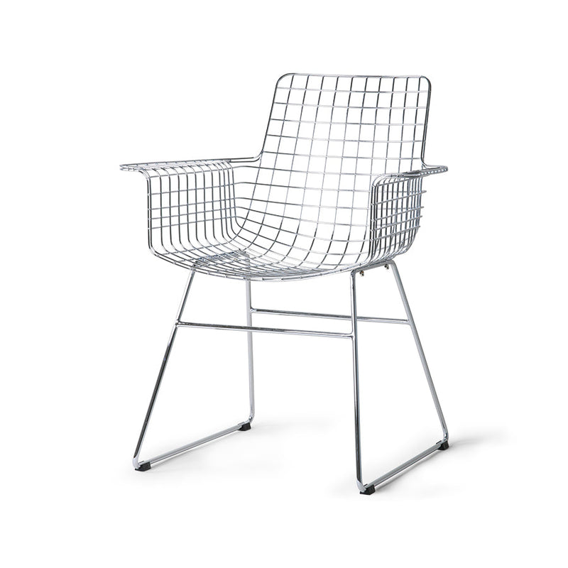 Silver chrome HKLIVING metal wire chair with arms, three-quarter view on a white background