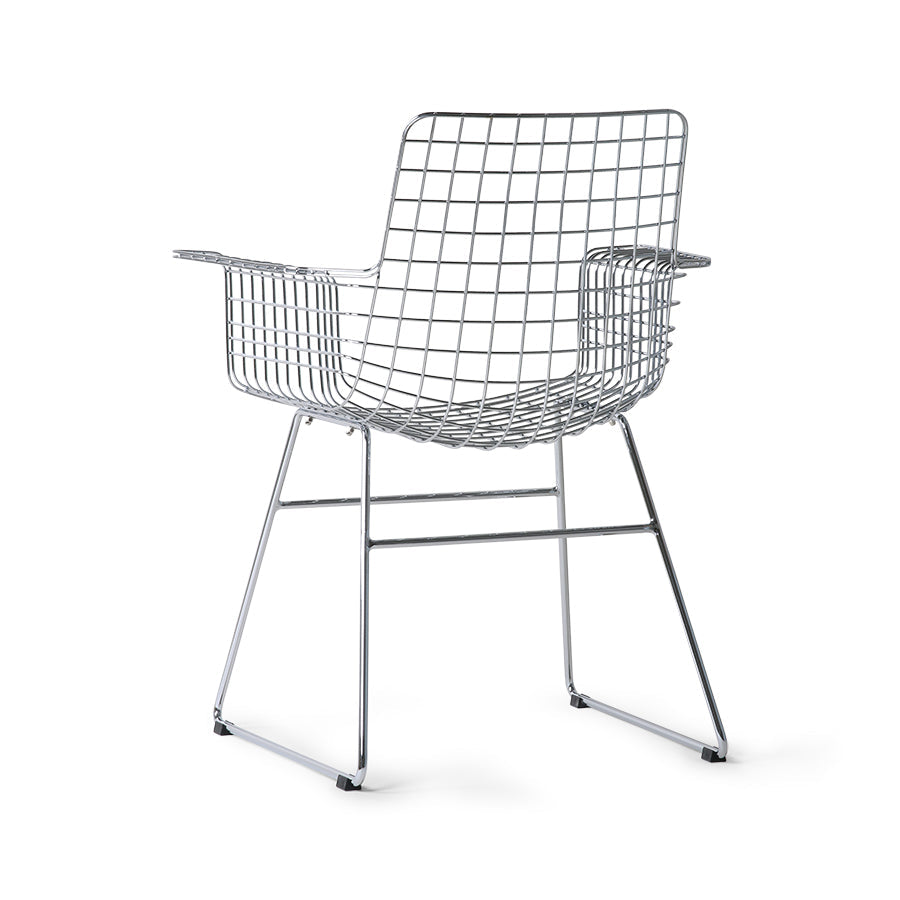 Metal Wire Chair with Arms by HKLIVING Available in Silver, Brass, and Black