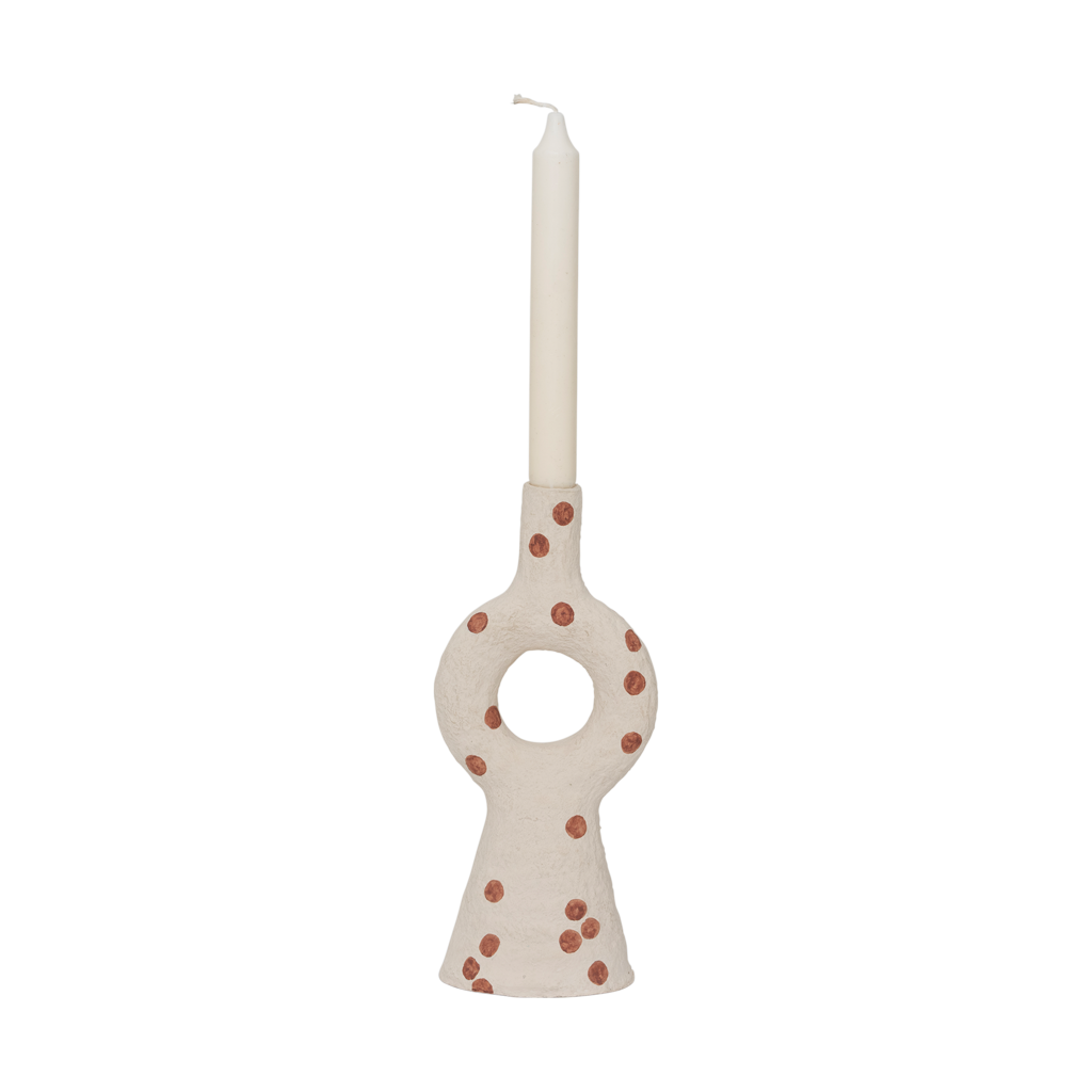 Nao cotton maché candle holder with an ivory dinner candle