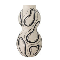 Close-up of black organic line pattern on large curved stoneware vase
