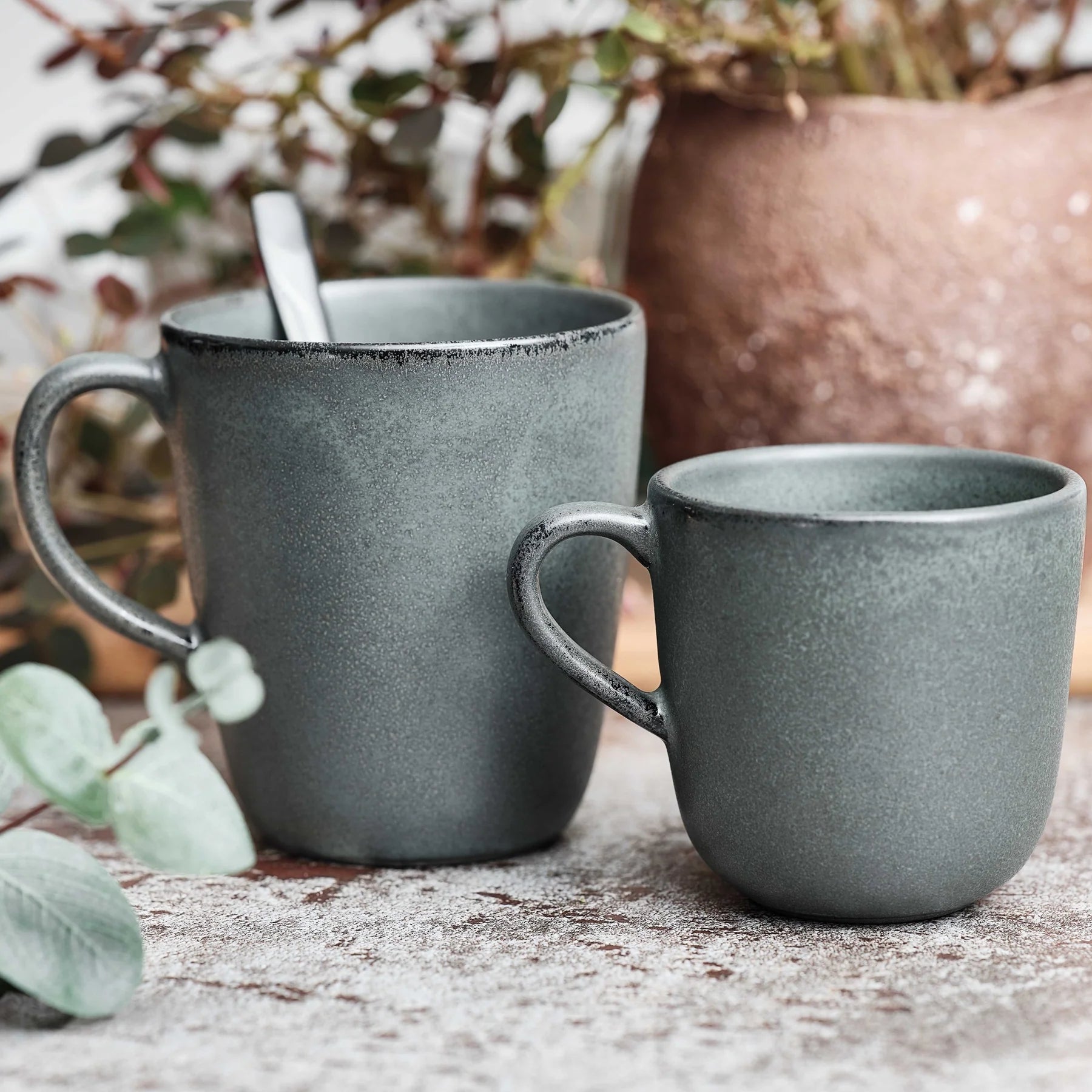 Northern Green stoneware mug with handle for calm everyday coffee moments