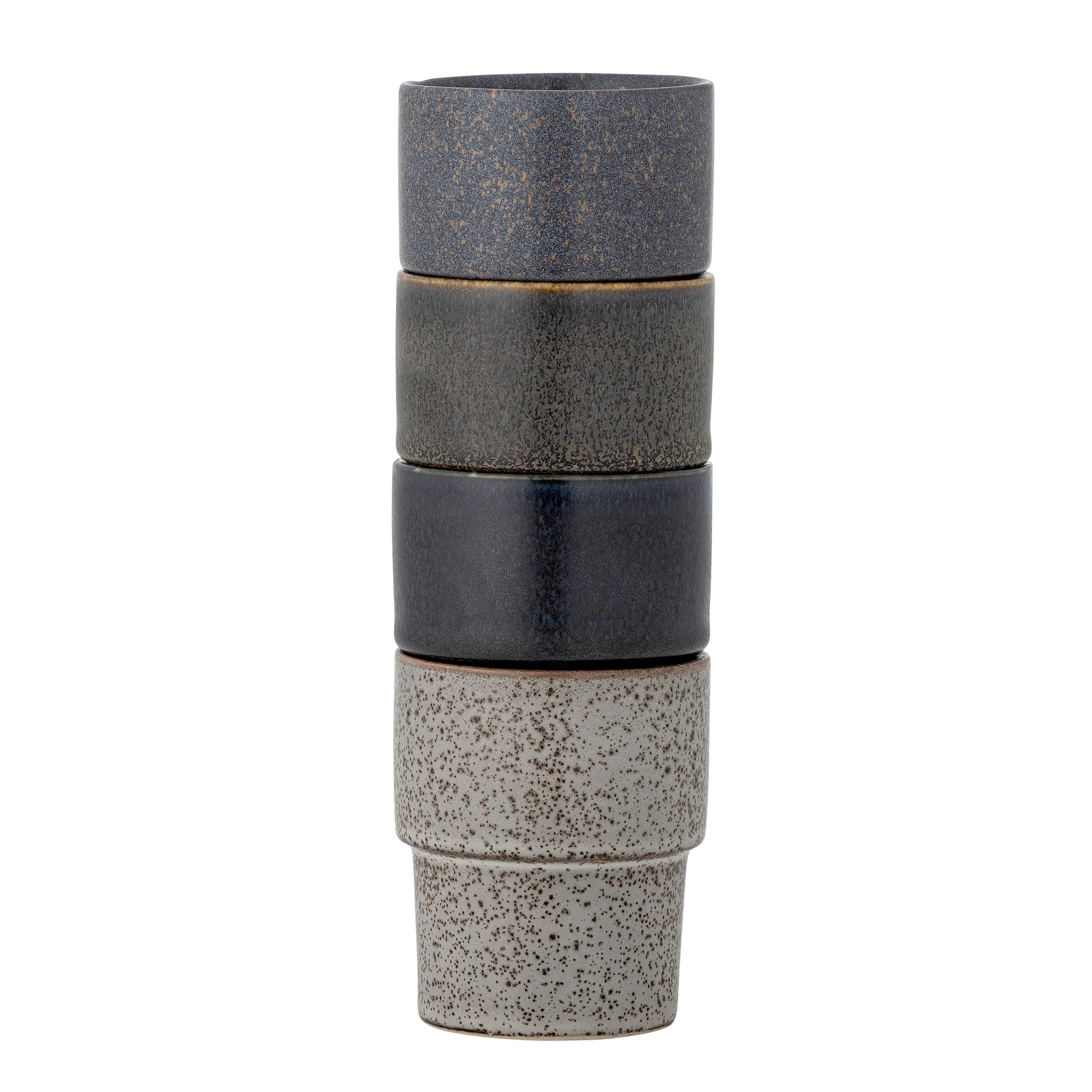 Reactive glaze stoneware cups in assorted tones