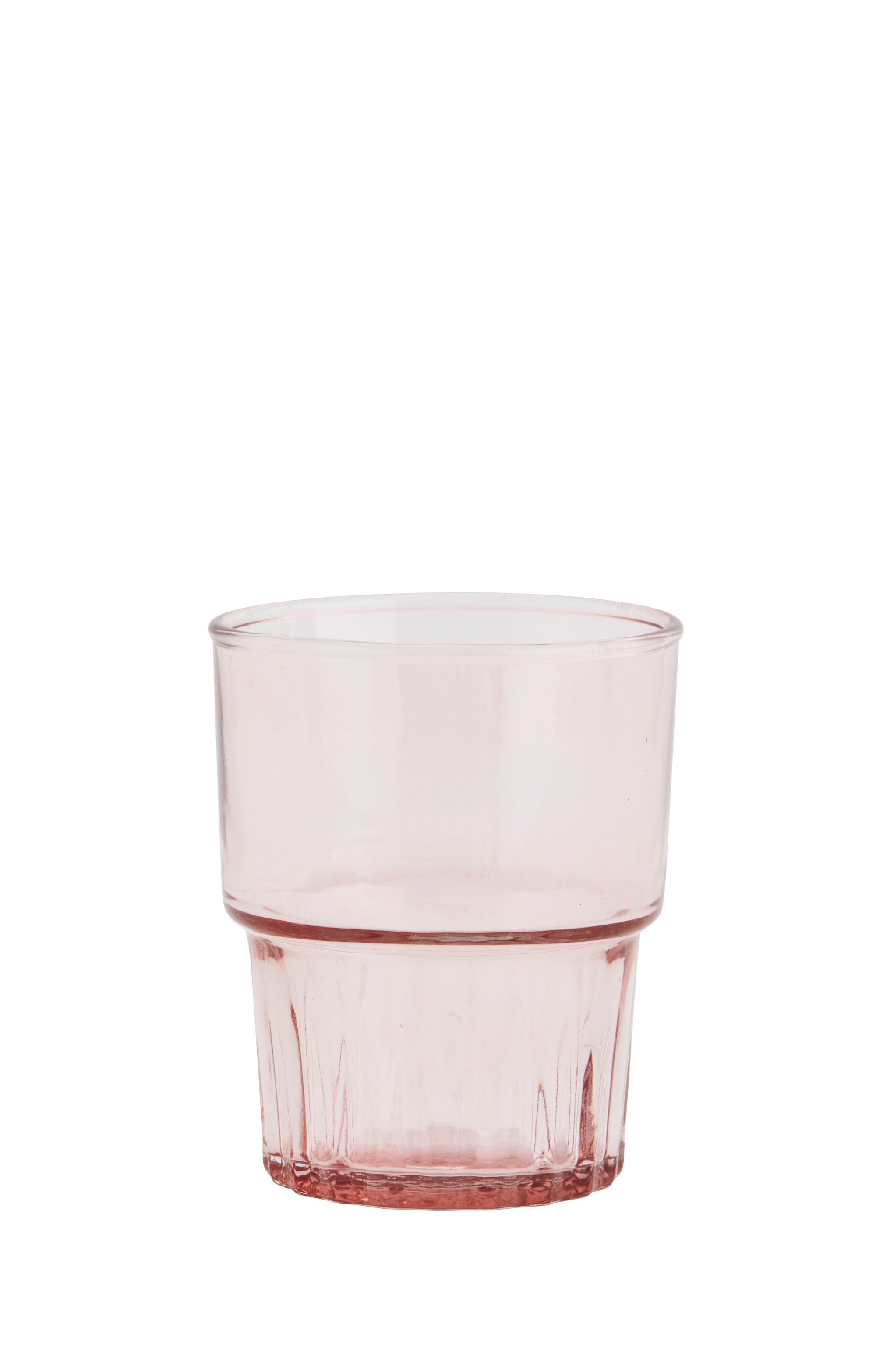 rose pink drinking glass with fluted lower half
