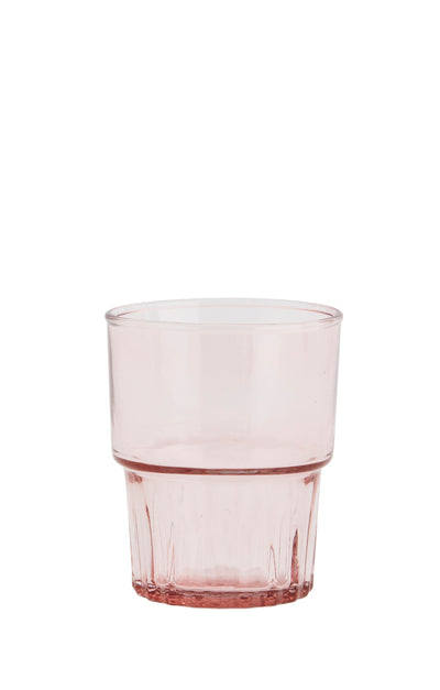 rose pink drinking glass with fluted lower half
