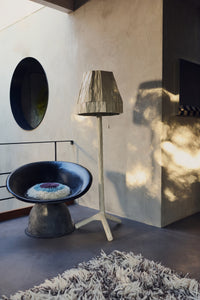 round fluffy cushion by HKLIVING in multicolour wool with eye catching circular design
