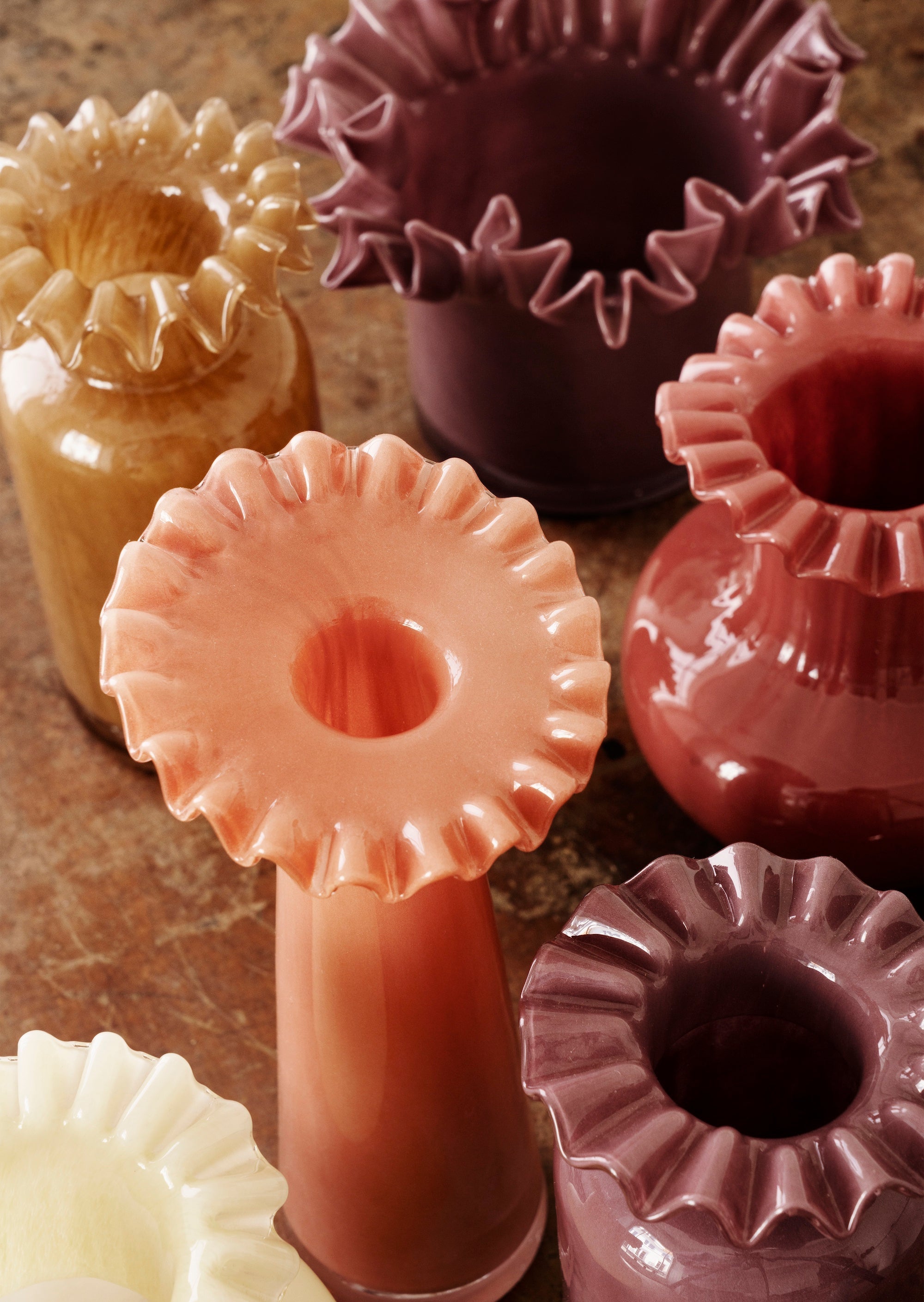 collection of ruffled glass vases in assorted colours including paprika 2411723
