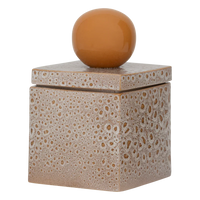 Runa storage jar at an angle, showing its cratered reactive glaze