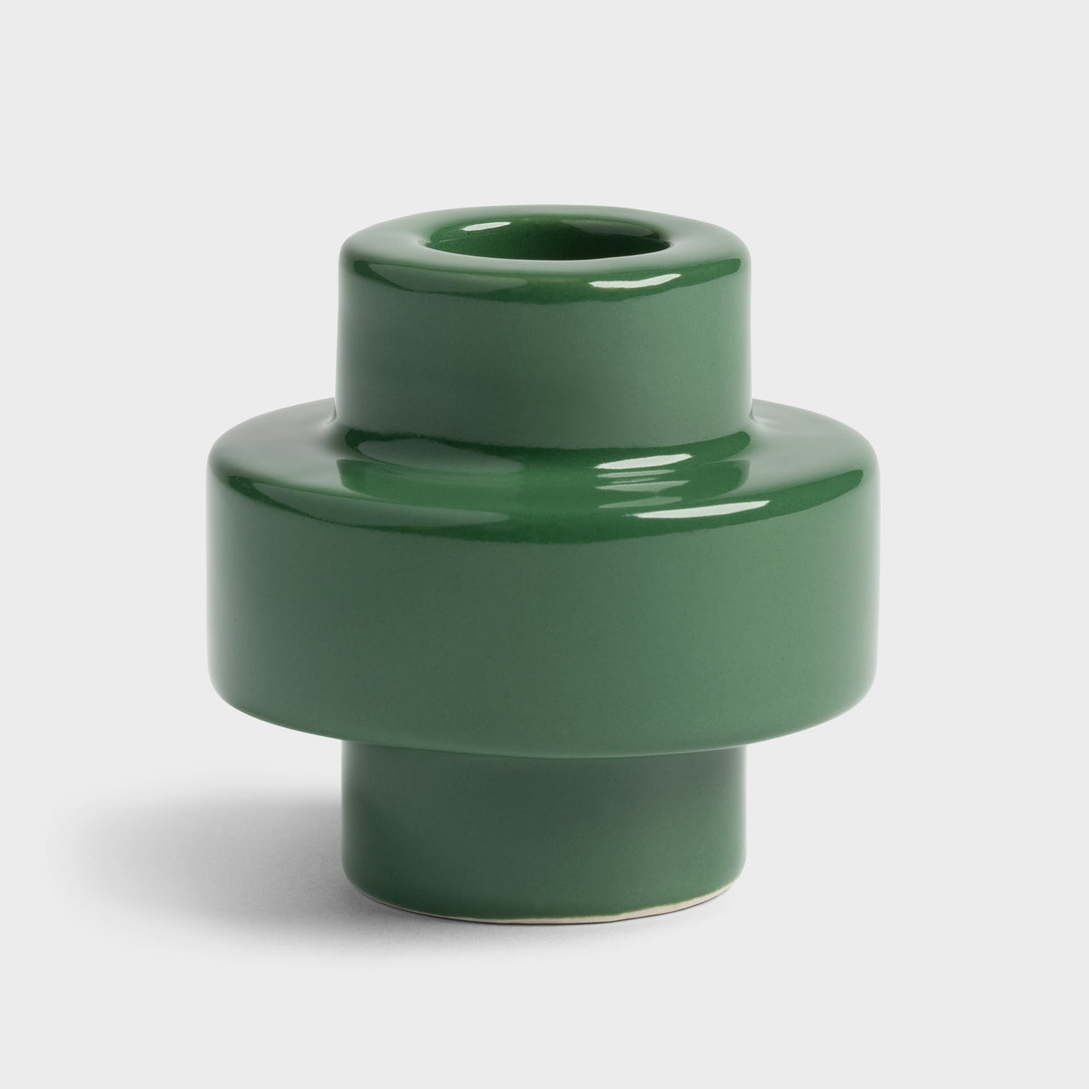 Small stoneware candle holder in glossy dark green by &Klevering