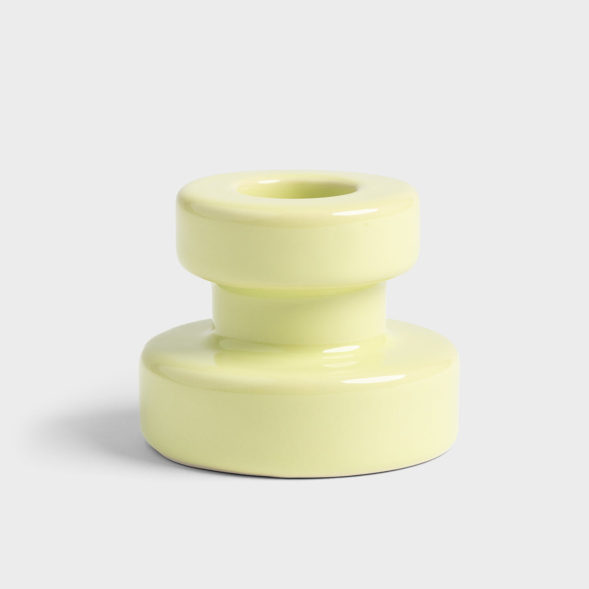 Small stoneware candle holder in pale light green by &Klevering