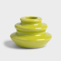 Small stepped stoneware candle holder in glossy lime green by &Klevering